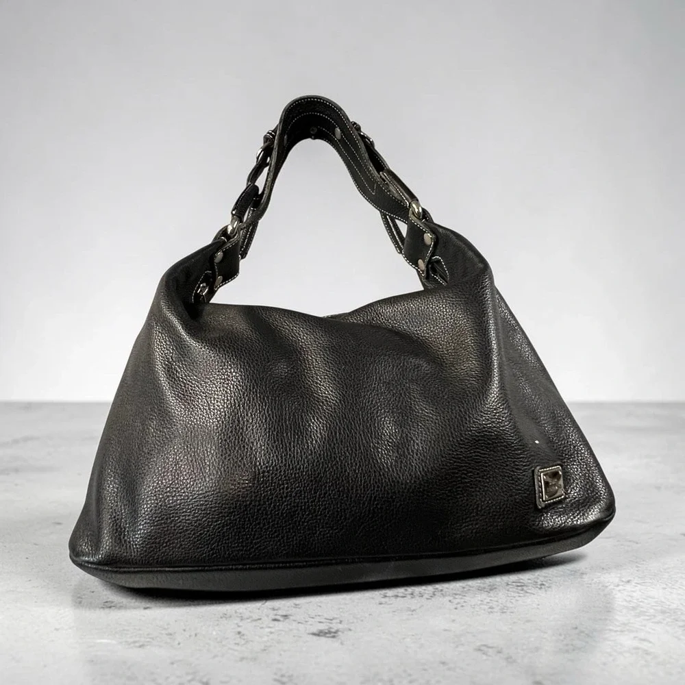 Santo Marinella Black Leather Hobo Shoulder Bag Zip Lined Crescent Handbag